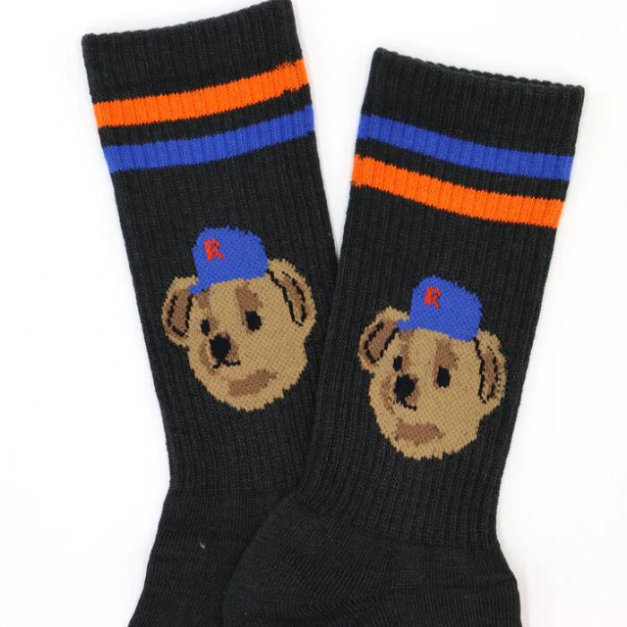 ROSTERSOX靴下メンズレディース日本製かわいい吸汗抗菌防臭パイルクッションロースターソックスキャラクタークマベアー野球白黒ホワイトブラックプレゼントRS-488