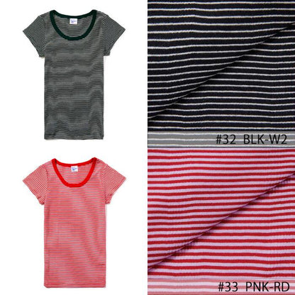 半袖レディース綿100ミラーストレッチインナーRobertP.MillerパネルリブTシャツ黒白ボーダーかわいい807C