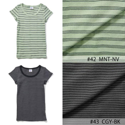 半袖レディース綿100ミラーストレッチインナーRobertP.MillerパネルリブTシャツ黒白ボーダーかわいい807C