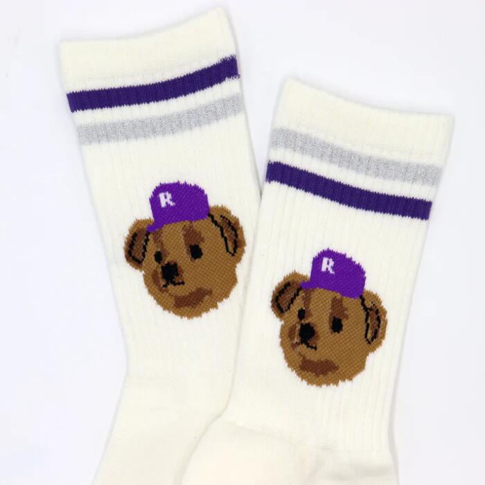 ROSTERSOX靴下メンズレディース日本製かわいい吸汗抗菌防臭パイルクッションロースターソックスキャラクタークマベアー野球白黒ホワイトブラックプレゼントRS-488