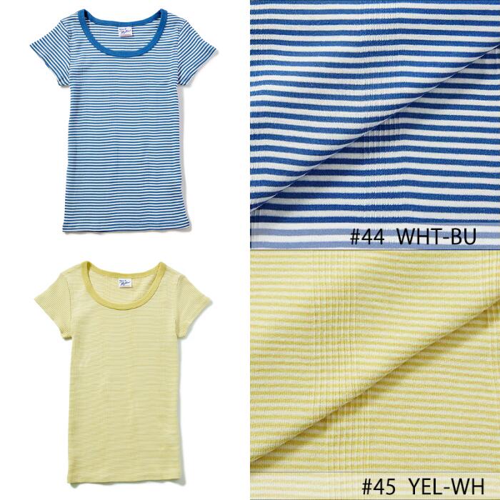 半袖レディース綿100ミラーストレッチインナーRobertP.MillerパネルリブTシャツ黒白ボーダーかわいい807C