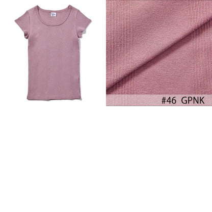 半袖レディース綿100ミラーストレッチインナーRobertP.MillerパネルリブTシャツ黒白ボーダーかわいい807C