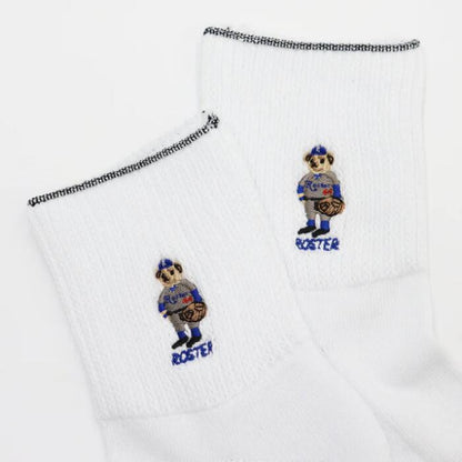 ROSTERSOX靴下メンズレディース日本製かわいい吸汗抗菌防臭パイルシンカー編み機アーチサポートクッションロースターソックスキャラクタークマベアー野球白黒ホワイトブラックプレゼントRS-487