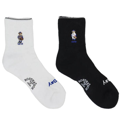 ROSTERSOX靴下メンズレディース日本製かわいい吸汗抗菌防臭パイルシンカー編み機アーチサポートクッションロースターソックスキャラクタークマベアー野球白黒ホワイトブラックプレゼントRS-487