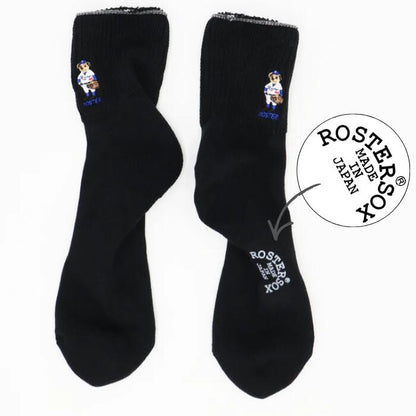 ROSTERSOX靴下メンズレディース日本製かわいい吸汗抗菌防臭パイルシンカー編み機アーチサポートクッションロースターソックスキャラクタークマベアー野球白黒ホワイトブラックプレゼントRS-487