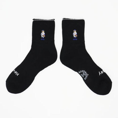 ROSTERSOX靴下メンズレディース日本製かわいい吸汗抗菌防臭パイルシンカー編み機アーチサポートクッションロースターソックスキャラクタークマベアー野球白黒ホワイトブラックプレゼントRS-487