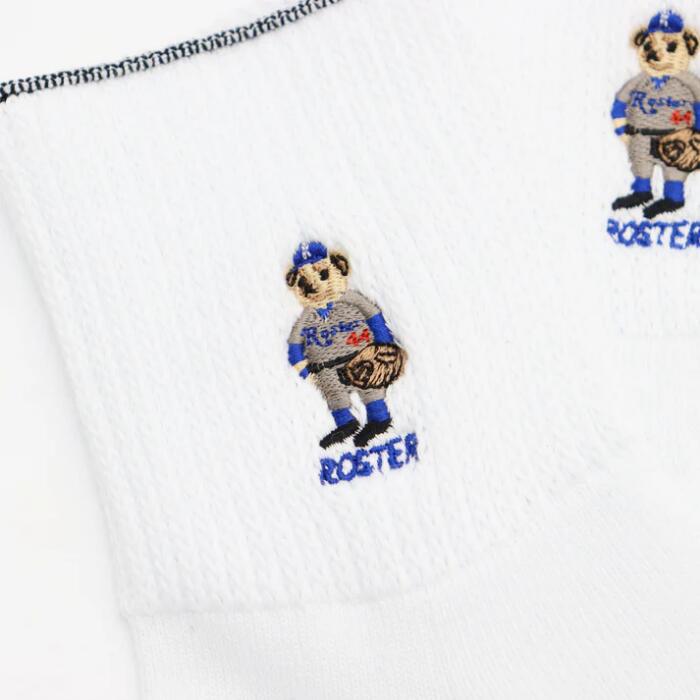 ROSTERSOX靴下メンズレディース日本製かわいい吸汗抗菌防臭パイルシンカー編み機アーチサポートクッションロースターソックスキャラクタークマベアー野球白黒ホワイトブラックプレゼントRS-487