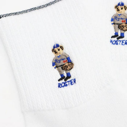 ROSTERSOX靴下メンズレディース日本製かわいい吸汗抗菌防臭パイルシンカー編み機アーチサポートクッションロースターソックスキャラクタークマベアー野球白黒ホワイトブラックプレゼントRS-487