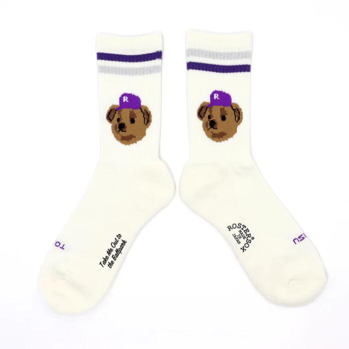 ROSTERSOX靴下メンズレディース日本製かわいい吸汗抗菌防臭パイルクッションロースターソックスキャラクタークマベアー野球白黒ホワイトブラックプレゼントRS-488
