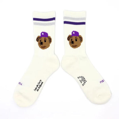 ROSTERSOX靴下メンズレディース日本製かわいい吸汗抗菌防臭パイルクッションロースターソックスキャラクタークマベアー野球白黒ホワイトブラックプレゼントRS-488