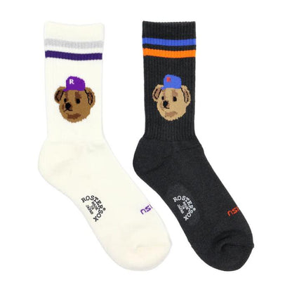 ROSTERSOX靴下メンズレディース日本製かわいい吸汗抗菌防臭パイルクッションロースターソックスキャラクタークマベアー野球白黒ホワイトブラックプレゼントRS-488