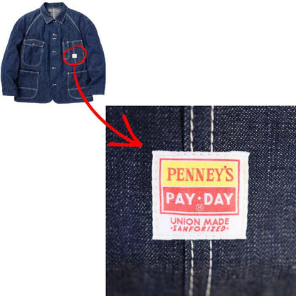 PAY･DAYペイデイカバーオールペニーズモデル50年代50sメンズレディースユニセックス日本製綿100％コットンリジット生デニムPENNEY'SMODELCOVERALLアメカジ復刻ビンテージ定番再現PD36-CA-6