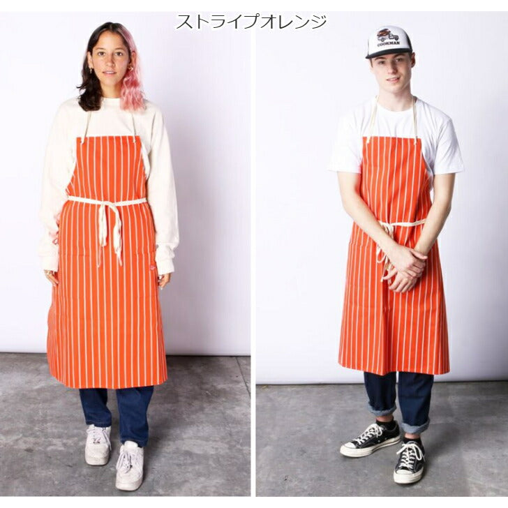 【数量限定おまけ付】クックマンエプロンCookmanロングエプロンストライプワイドストライプLongApronおしゃれメンズレディースブラックネイビーオレンジピンクブルー