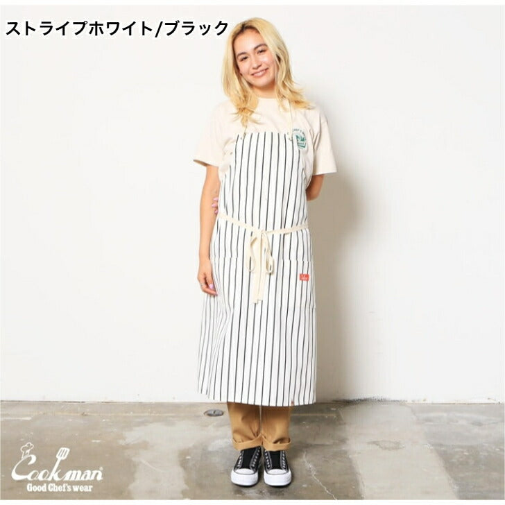 【数量限定おまけ付】クックマンエプロンCookmanロングエプロンストライプワイドストライプLongApronおしゃれメンズレディースブラックネイビーオレンジピンクブルー