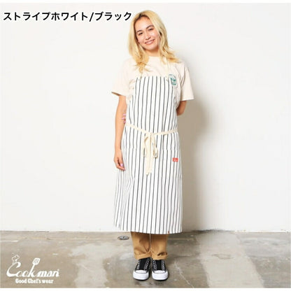【数量限定おまけ付】クックマンエプロンCookmanロングエプロンストライプワイドストライプLongApronおしゃれメンズレディースブラックネイビーオレンジピンクブルー