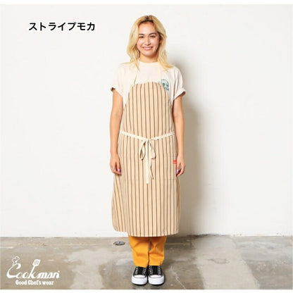 【数量限定おまけ付】クックマンエプロンCookmanロングエプロンストライプワイドストライプLongApronおしゃれメンズレディースブラックネイビーオレンジピンクブルー