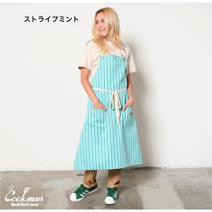 【数量限定おまけ付】クックマンエプロンCookmanロングエプロンストライプワイドストライプLongApronおしゃれメンズレディースブラックネイビーオレンジピンクブルー