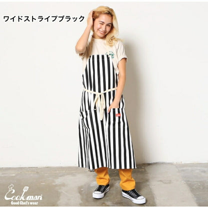 【数量限定おまけ付】クックマンエプロンCookmanロングエプロンストライプワイドストライプLongApronおしゃれメンズレディースブラックネイビーオレンジピンクブルー