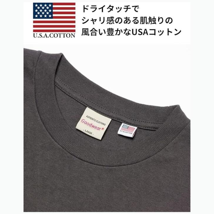 GoodwearグッドウェアTシャツ7分袖メンズレディース長袖切替フットボールTシャツUSAコットン7.6オンスヘビーウェイト