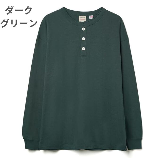 GoodwearグッドウェアロングTシャツヘンリーネックメンズレディース無地長袖ロンTレギュラーTシャツUSAコットン7.6オンスヘビーウェイト