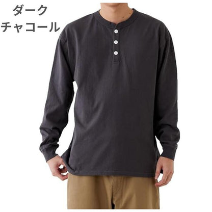 GoodwearグッドウェアロングTシャツヘンリーネックメンズレディース無地長袖ロンTレギュラーTシャツUSAコットン7.6オンスヘビーウェイト