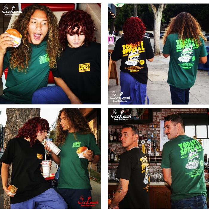 COOKMANクックマンTシャツメンズレディース半袖プリント英語2025新作ピザハンバーガーポップコーン目玉焼き新幹線