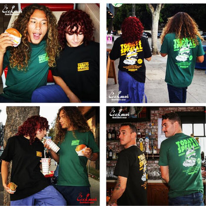 COOKMANクックマンTシャツメンズレディース半袖プリント英語2025新作ピザハンバーガーポップコーン目玉焼き新幹線