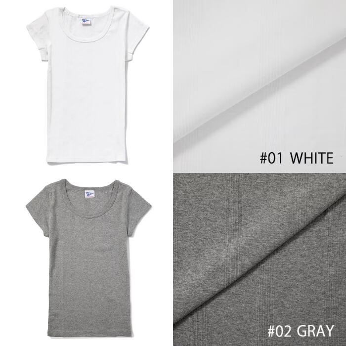 半袖レディース綿100ミラーストレッチインナーRobertP.MillerパネルリブTシャツ黒白ボーダーかわいい807C