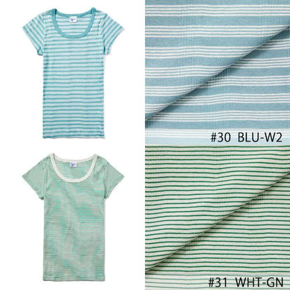 半袖レディース綿100ミラーストレッチインナーRobertP.MillerパネルリブTシャツ黒白ボーダーかわいい807C