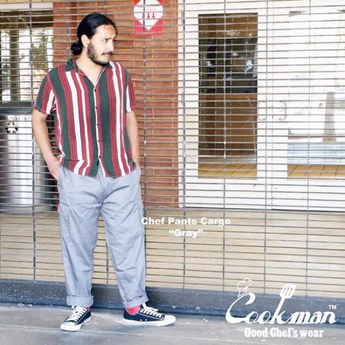 COOKMANクックマンシェフパンツカーゴパンツメンズレディースシェフパンロングパンツ黒コーデブラックカーキグレーストライプ
