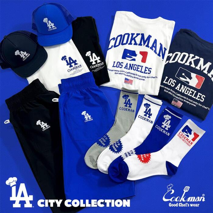 CookmanクックマンTシャツショートパンツライトパンツメッシュキャップソックスメンズレディースロサンゼルスLAコレクションシェフパンツ半袖帽子靴下メジャーリーグホワイトブルーネイビー