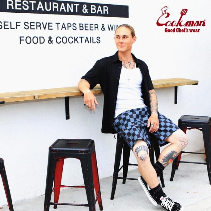 COOKMANクックマンシェフパンツハーフパンツショートパンツチェッカーチェック柄半ズボンメンズレディースシェフパンChefPantsストリートスケボーブラックピンクチャコールブラウングレーセットアップコーデワイドパンツルーズパンツ