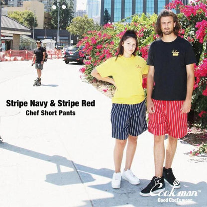 COOKMANクックマンシェフパンツハーフパンツショートパンツストライプボーダーメンズレディースシェフパンChefPantsStripeワイドストライプブラックネイビーレッドブルーホワイトワイドストライプ
