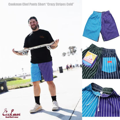 COOKMANクックマンシェフパンツハーフパンツショートパンツストライプボーダーメンズレディースシェフパンChefPantsStripeワイドストライプブラックネイビーレッドブルーホワイトワイドストライプ