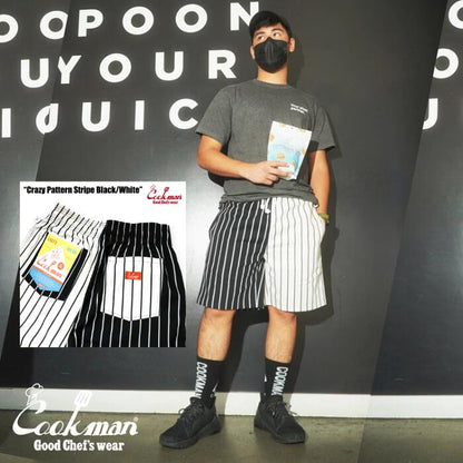 COOKMANクックマンシェフパンツハーフパンツショートパンツストライプボーダーメンズレディースシェフパンChefPantsStripeワイドストライプブラックネイビーレッドブルーホワイトワイドストライプ
