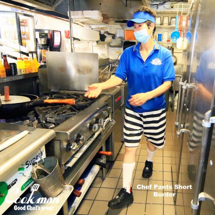 COOKMANクックマンシェフパンツハーフパンツショートパンツストライプボーダーメンズレディースシェフパンChefPantsStripeワイドストライプブラックネイビーレッドブルーホワイトワイドストライプ