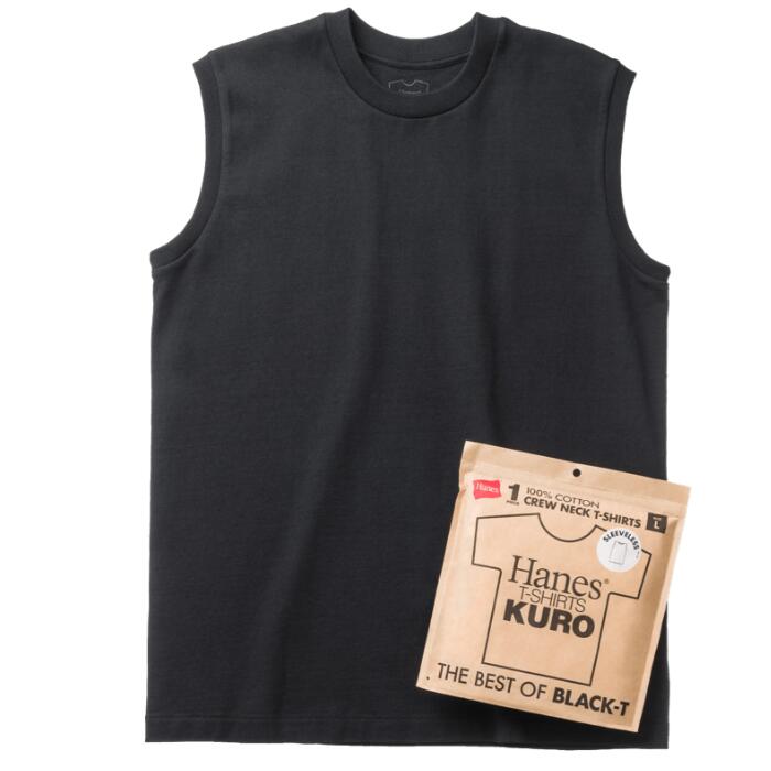 ヘインズKUROクロTシャツノースリーブ綿100コットン丸胴黒Hanesクルーネック無地シンプル厚手メンズレディースユニセックスカットソーギフトプレゼントヘビーオンスヘビーウエイトブランドHM3-B202
