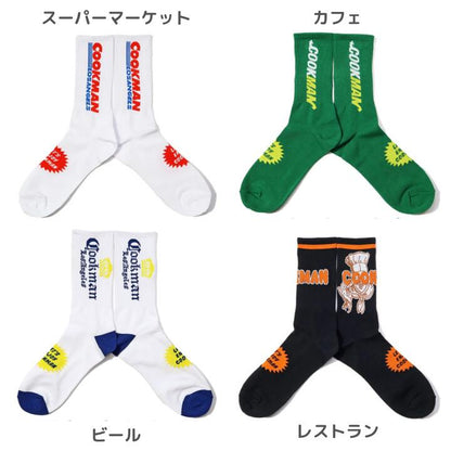 Cookmanクックマン靴下ソックスメンズレディースクルーソックスリブクルーソックスブラックホワイトレッドペイズリーバンダナLAロサンゼルススーパーマーケットビールフレイムFATBURGERFATLOGO