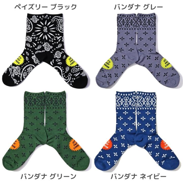 Cookmanクックマン靴下ソックスメンズレディースクルーソックスリブクルーソックスブラックホワイトレッドペイズリーバンダナLAロサンゼルススーパーマーケットビールフレイムFATBURGERFATLOGO