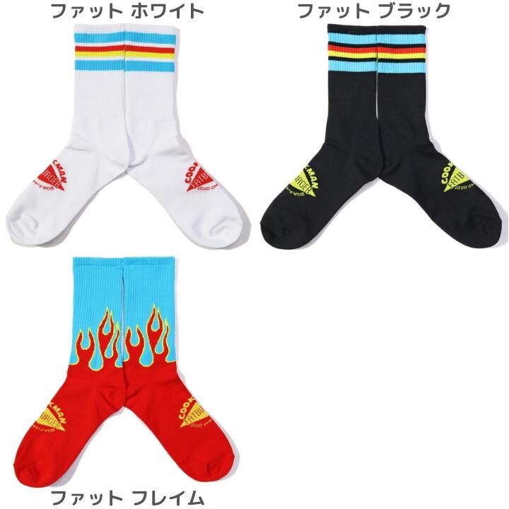 Cookmanクックマン靴下ソックスメンズレディースクルーソックスリブクルーソックスブラックホワイトレッドペイズリーバンダナLAロサンゼルススーパーマーケットビールフレイムFATBURGERFATLOGO