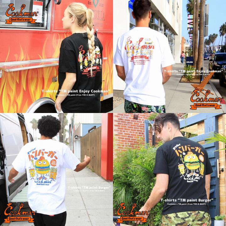 COOKMANクックマンTシャツ半袖メンズレディース黒白ブラックホワイトTMPaintプリントイラストかわいい夏ハンバーガーホットドッグピザパーティーアボットキニー