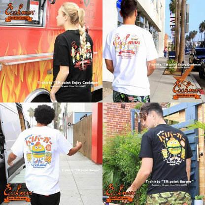 COOKMANクックマンTシャツ半袖メンズレディース黒白ブラックホワイトTMPaintプリントイラストかわいい夏ハンバーガーホットドッグピザパーティーアボットキニー