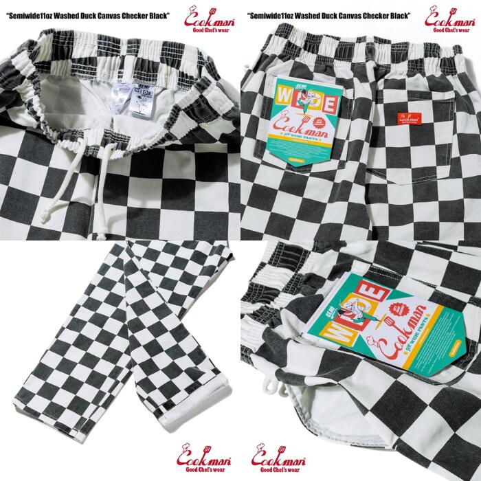 新色入荷！！COOKMANクックマンシェフパンツセミワイドダックキャンバスメンズレディースシェフパン厚手丈夫タフ11oz耐久性無地ブラックブラウンボーダーチェッカーChefPantsSemiwideDuckCanvas
