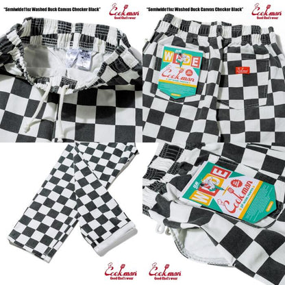 新色入荷！！COOKMANクックマンシェフパンツセミワイドダックキャンバスメンズレディースシェフパン厚手丈夫タフ11oz耐久性無地ブラックブラウンボーダーチェッカーChefPantsSemiwideDuckCanvas