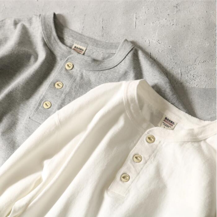 BARNSOUTFITTERS長袖日本製綿100ロンTメンズバーンズCOZUNコズンボタンワークス猫目ボタンヘビーウエイトヘンリーネックオーバーサイズロングTシャツ肉厚大きいサイズBR-3044BSP