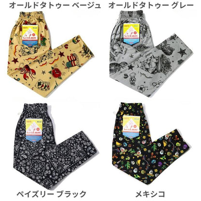 COOKMANクックマンシェフパンツ総柄メンズレディースシェフパンオールドタトゥーペイズリービッグベアメキシコスプラッシュロブスタースカルマーブルステインウエストゴムリラックスパンツ