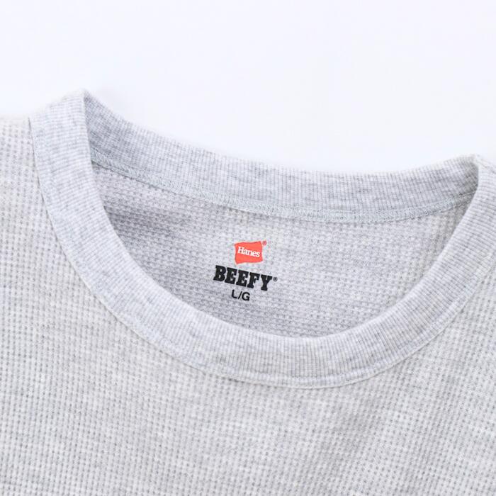 メンズサーマルワッフルストレッチ伸縮ブランドビーフィーBEEFYヘインズHanesインナー長袖ロンTクルーネックヘンリーネックシンプル綿コットン丈夫白黒紺ホワイトブラックグレーネイビーHM4-S104HM4-Q103