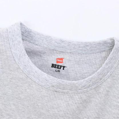 メンズサーマルワッフルストレッチ伸縮ブランドビーフィーBEEFYヘインズHanesインナー長袖ロンTクルーネックヘンリーネックシンプル綿コットン丈夫白黒紺ホワイトブラックグレーネイビーHM4-S104HM4-Q103