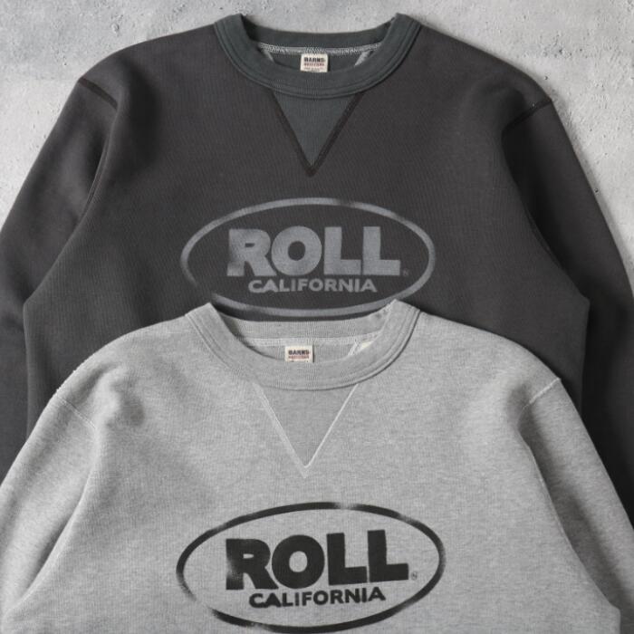 BARNSOUTFITTERS日本製長袖ROLLロールメンズレディースユニセックスヘビーウエイトアメカジトレーナースウェットバーンズ裏起毛フラットシーマーSTANDARDCOZUNコズンはめ込み両VガゼットクルーネックBR-25491