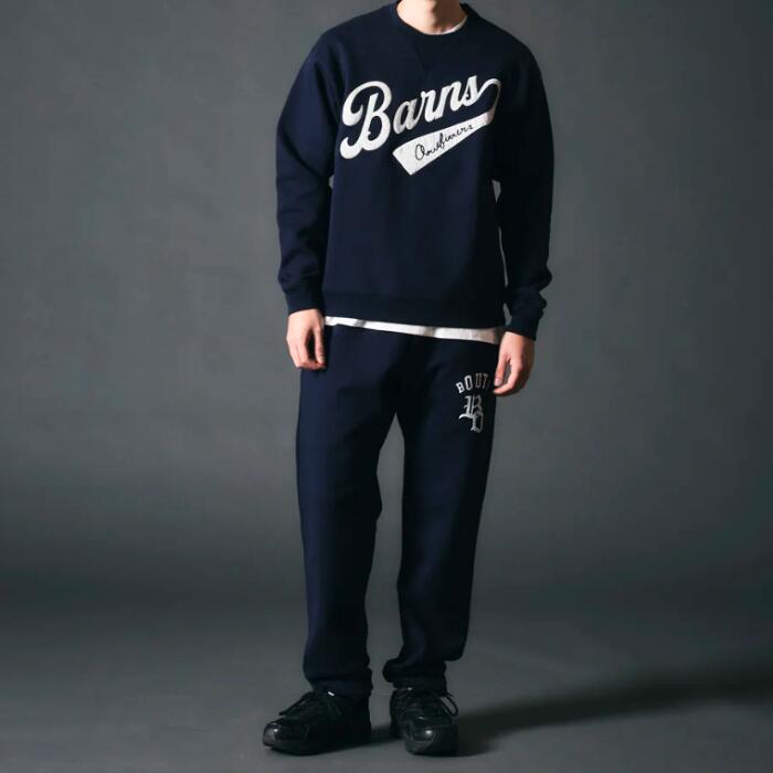 barnsoutfittersバーンズスウェットトレーナークルーネックメンズレディースユニセックス日本製V字ガゼットブランドロゴ刺繍綿100コットンセットアップ上下野球ベースボールBR-25362